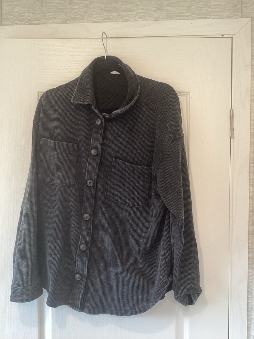Time and Tru Charcoal Gray Waffle-Knit Button Down Shacket 2XL EUC